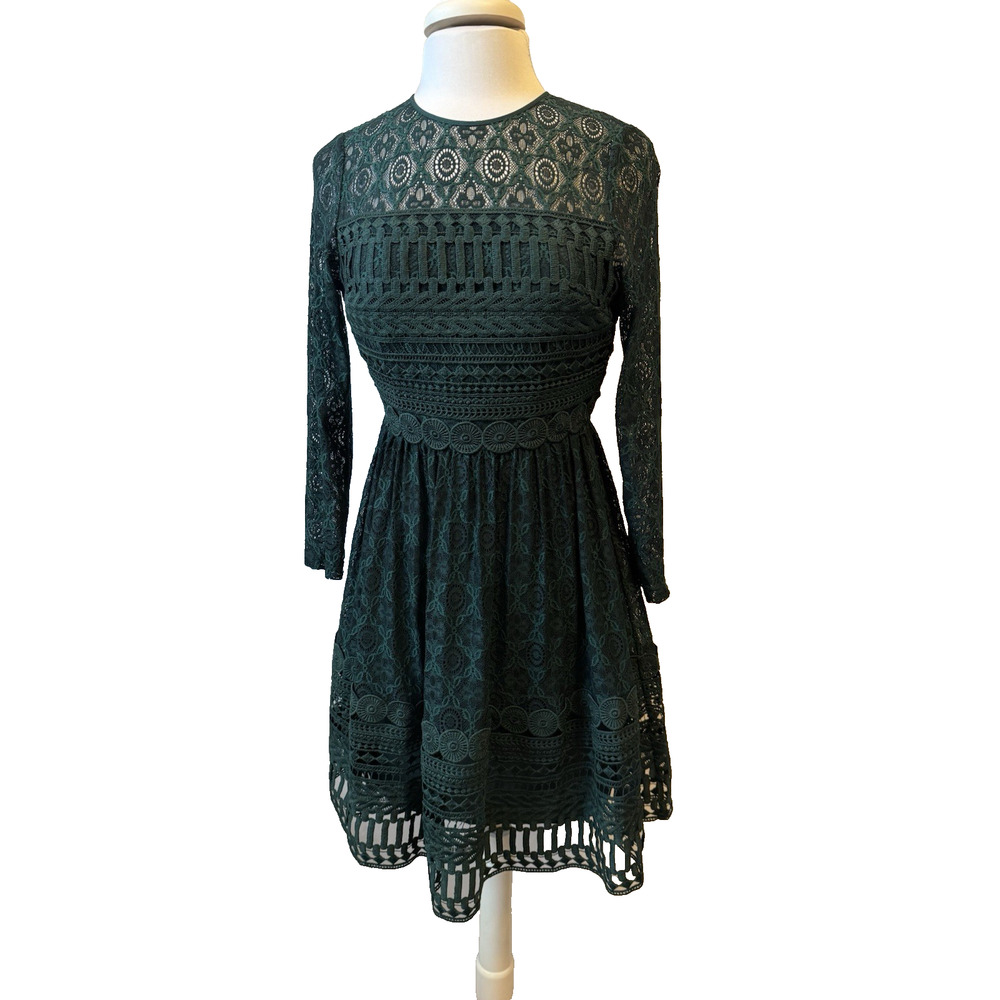 Asos Womens 4 Whimsigoth Forest Green Sheer Lace Fit & Flare Dress Holiday Fairy